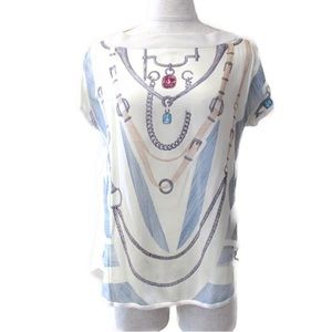 NWT Hermes Twillaine ivory short sleeve sweater “Etude pour une Parure de Gala”